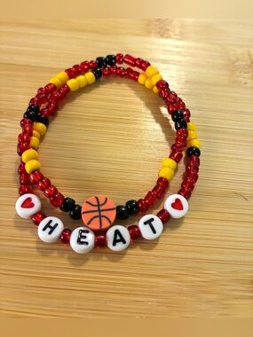 Heat Basketball Beaded Bracelet Set in Red, Yellow & Black
